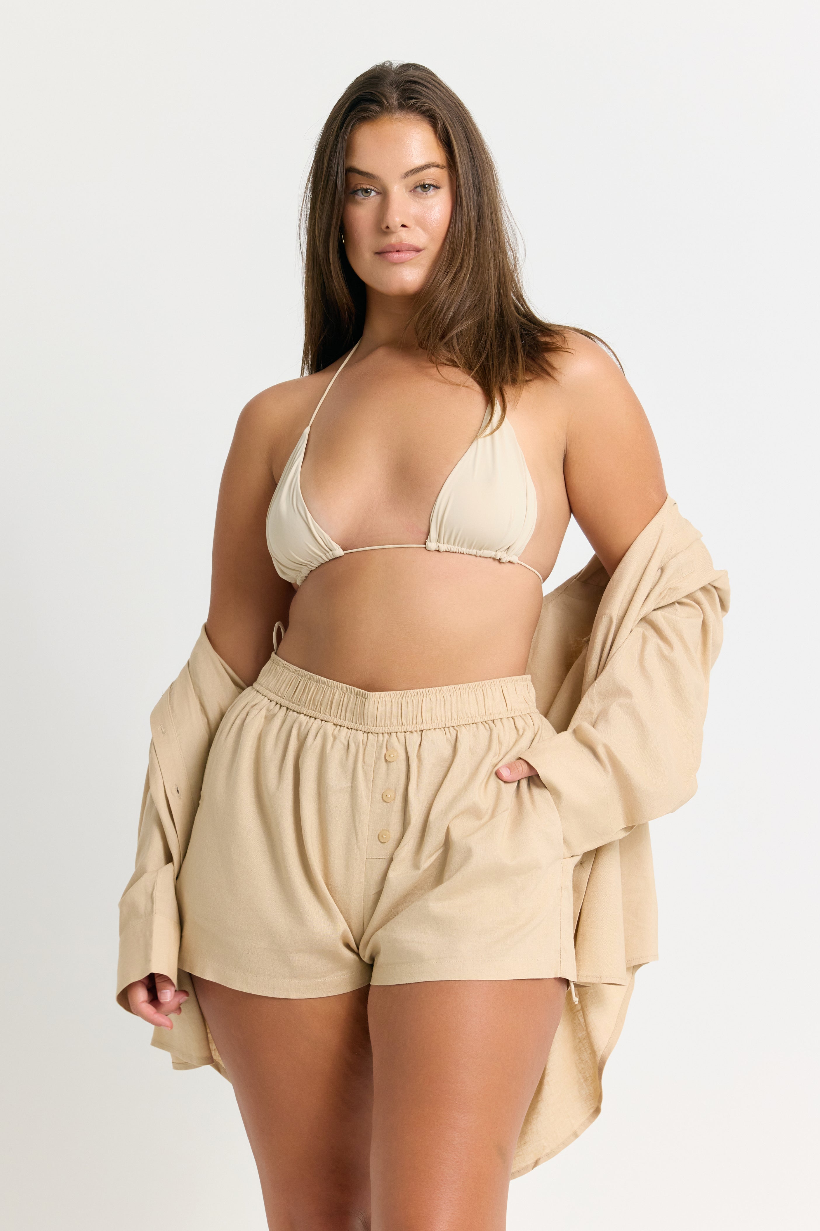 String Bikini Top in a Coconut Beige Color