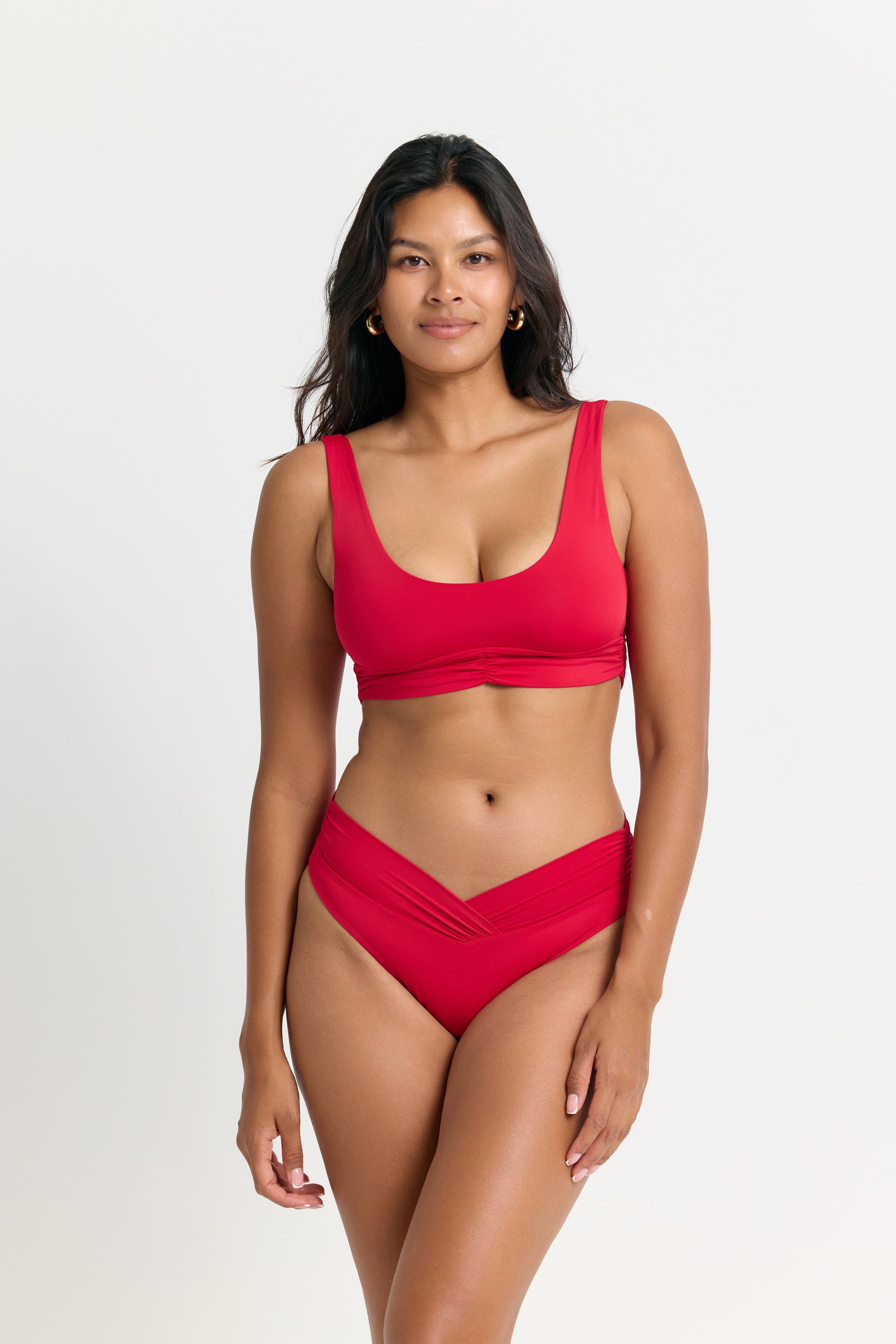 Red High Waisted Bikini Bottom with Moderate Coverage