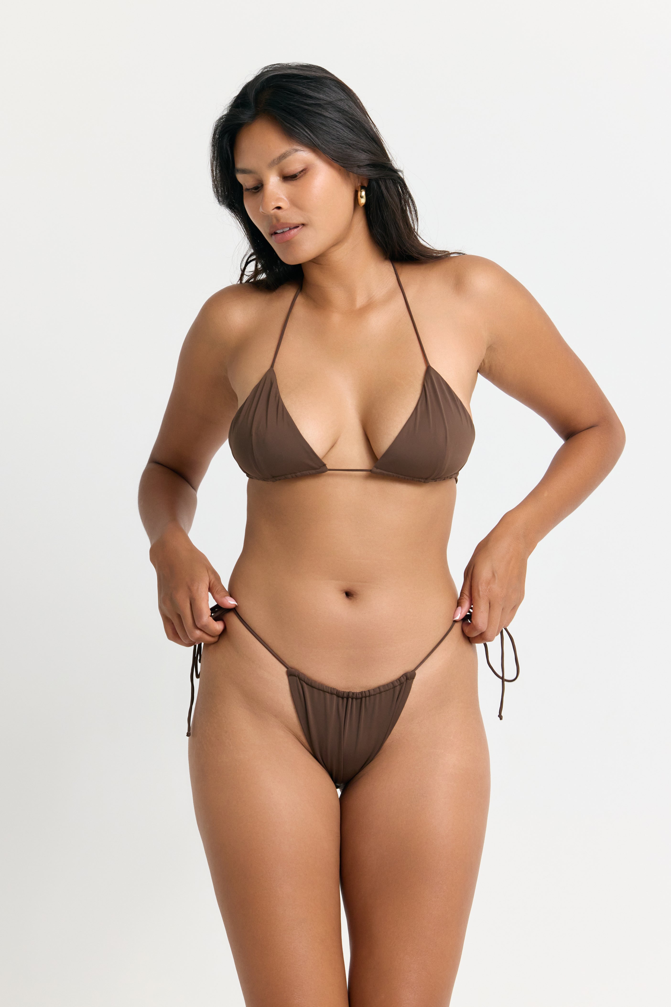 String Thong Bikini with Side Ties in a Chocolate Brown
