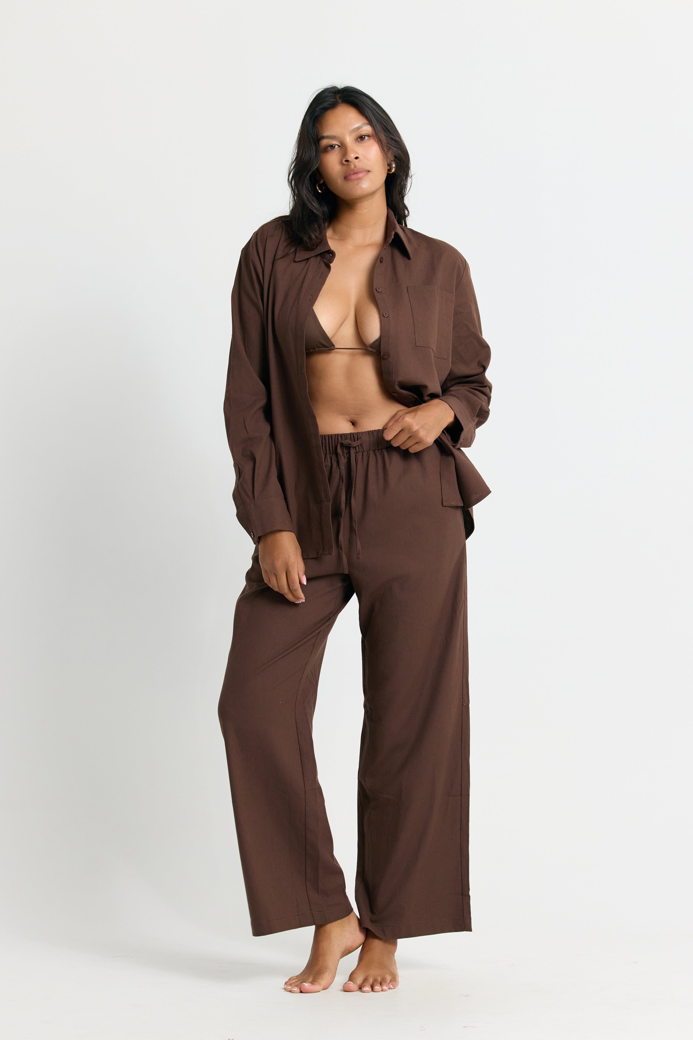 Brown Wide Leg Linen Pant