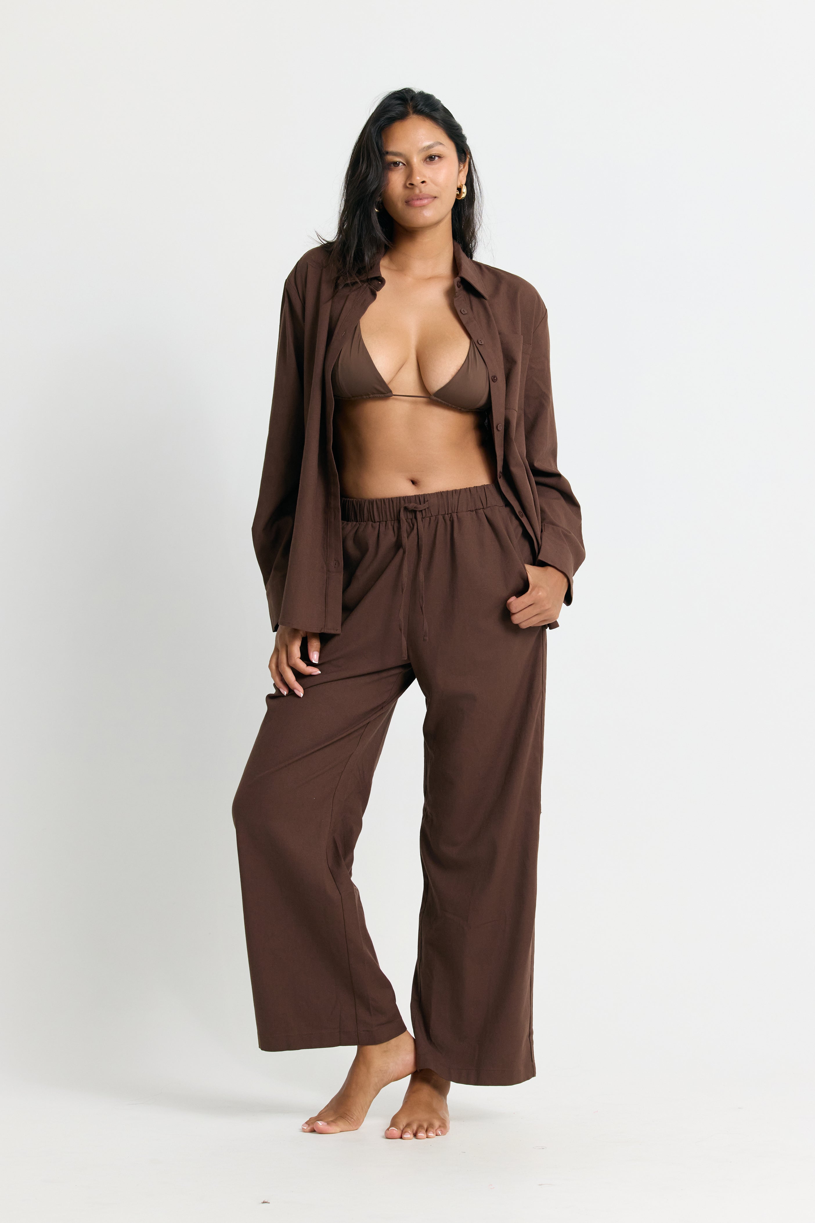 Brown Wide Leg Linen Pant