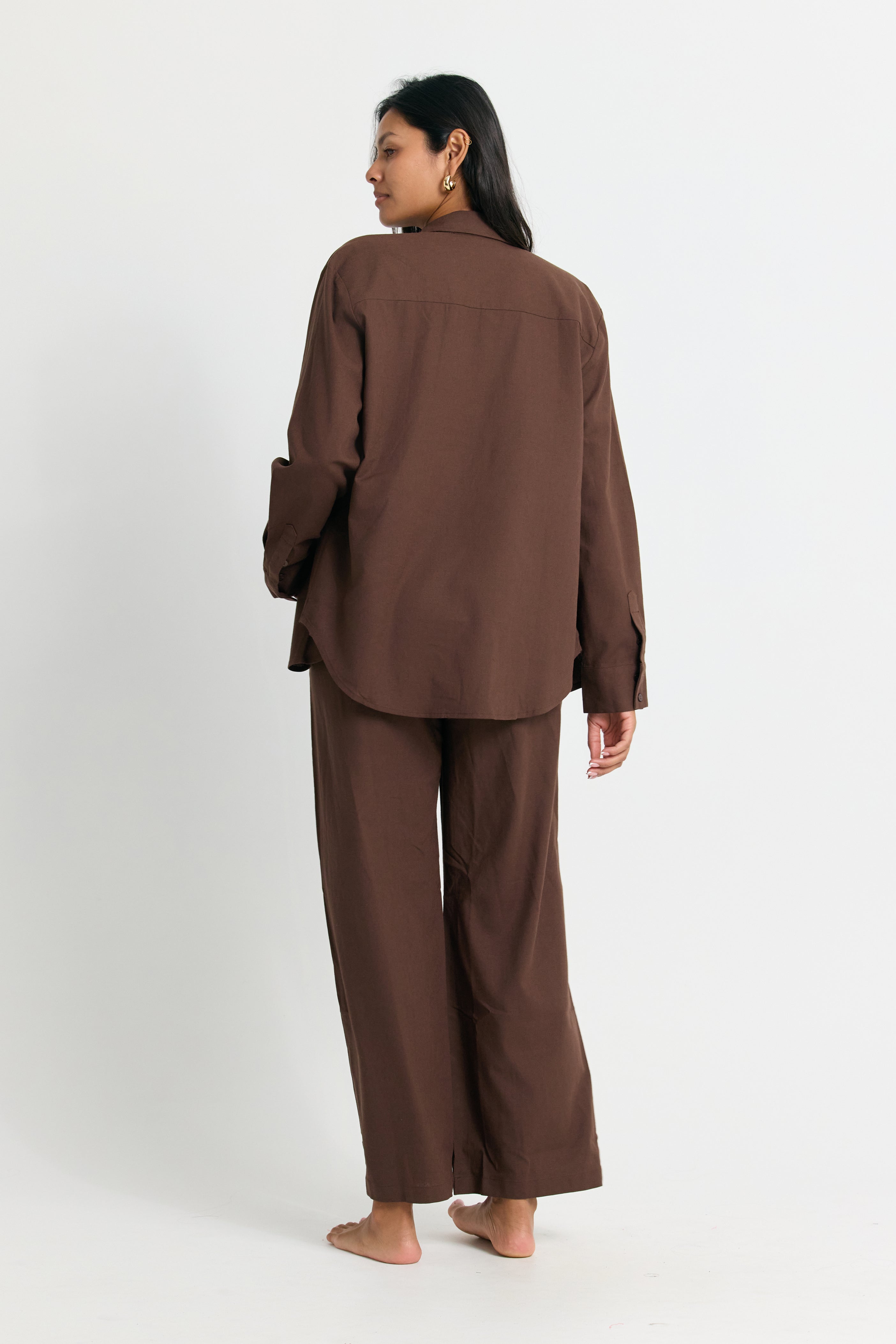 Brown Wide Leg Linen Pant