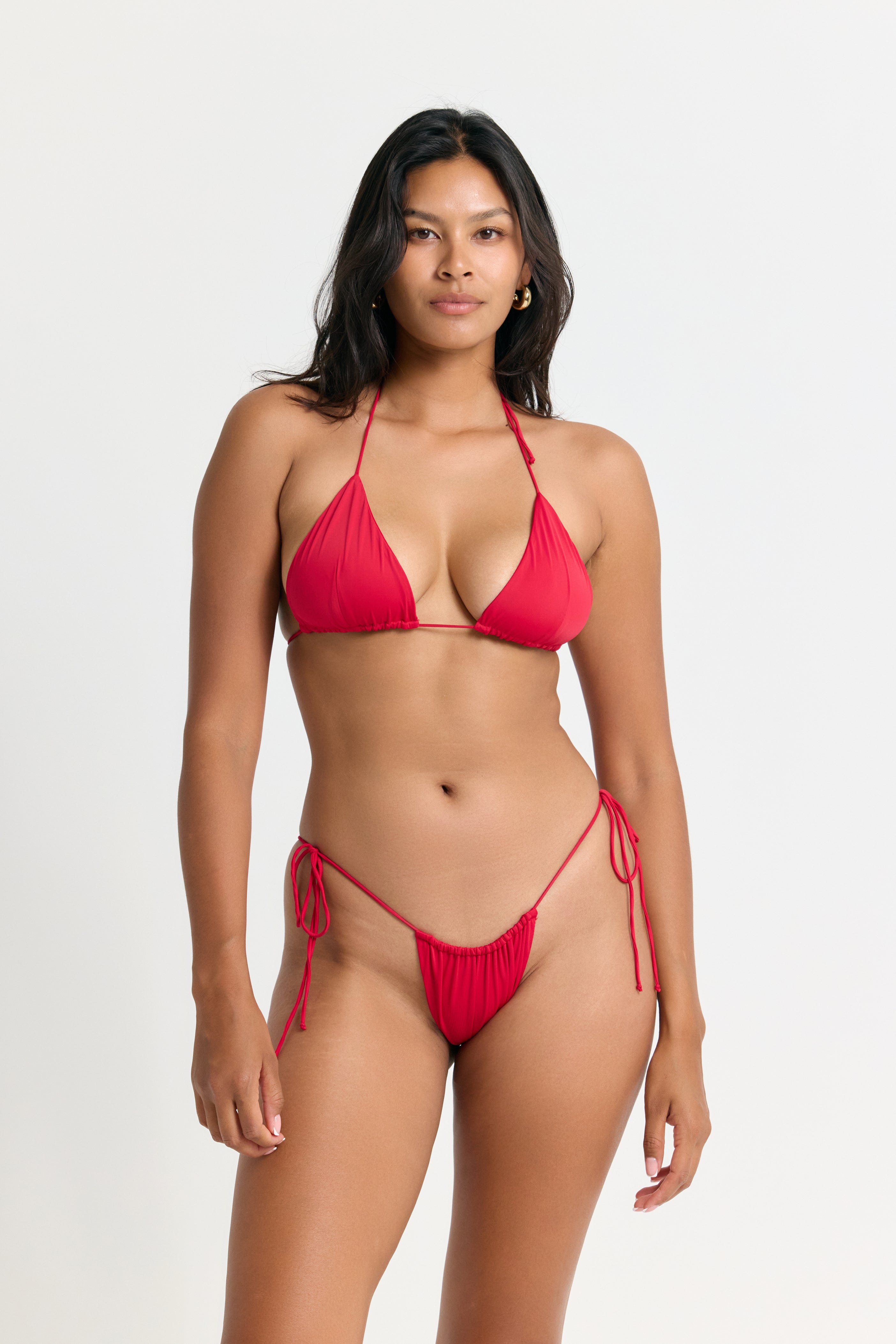 String Thong Bikini with Side Ties in a Fire Red Color