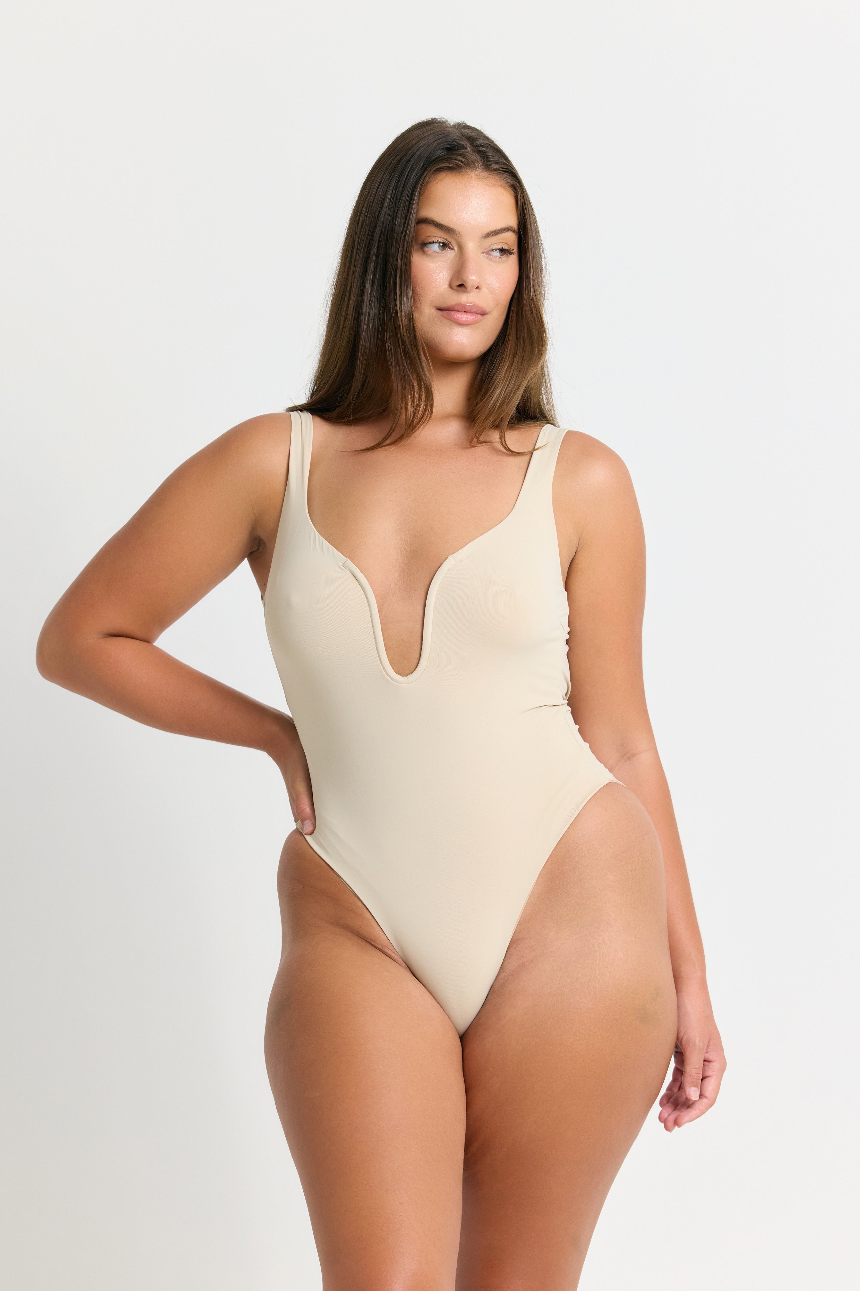 Coconut Full Coverage One Piece Swimsuit with Plunging Neckline