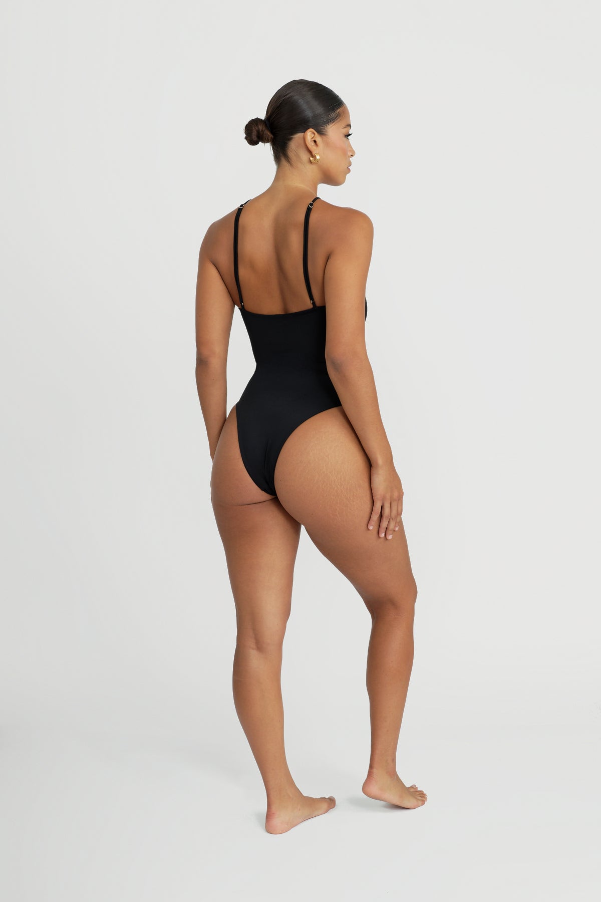 CAICOS BLACK ONE PIECE SWIMSUIT WITH ACRYLIC HARDWARE