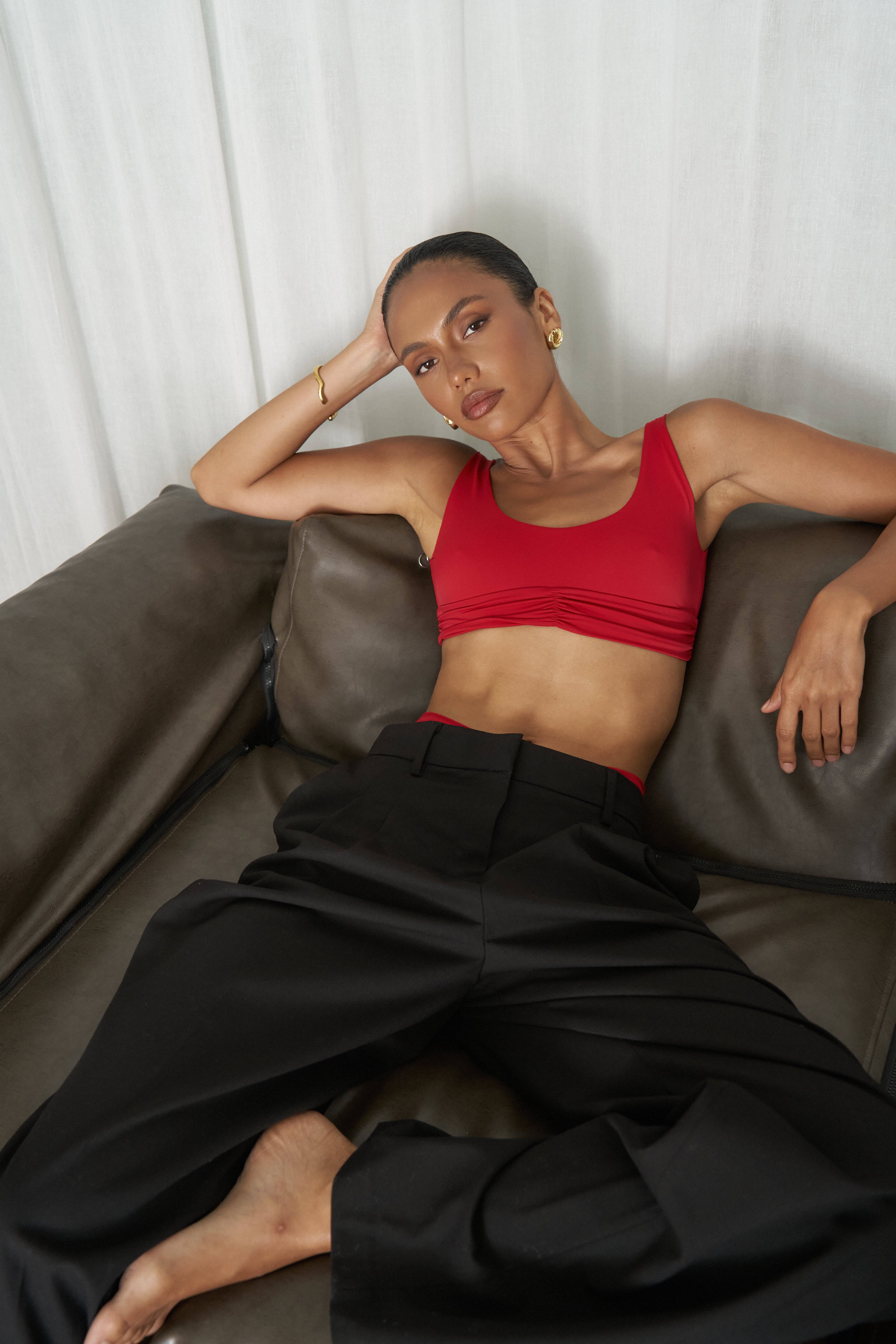 RIOT SWIM Pico Top in Fire Red featuring stylish, fitted design perfect for swimwear and beachwear.