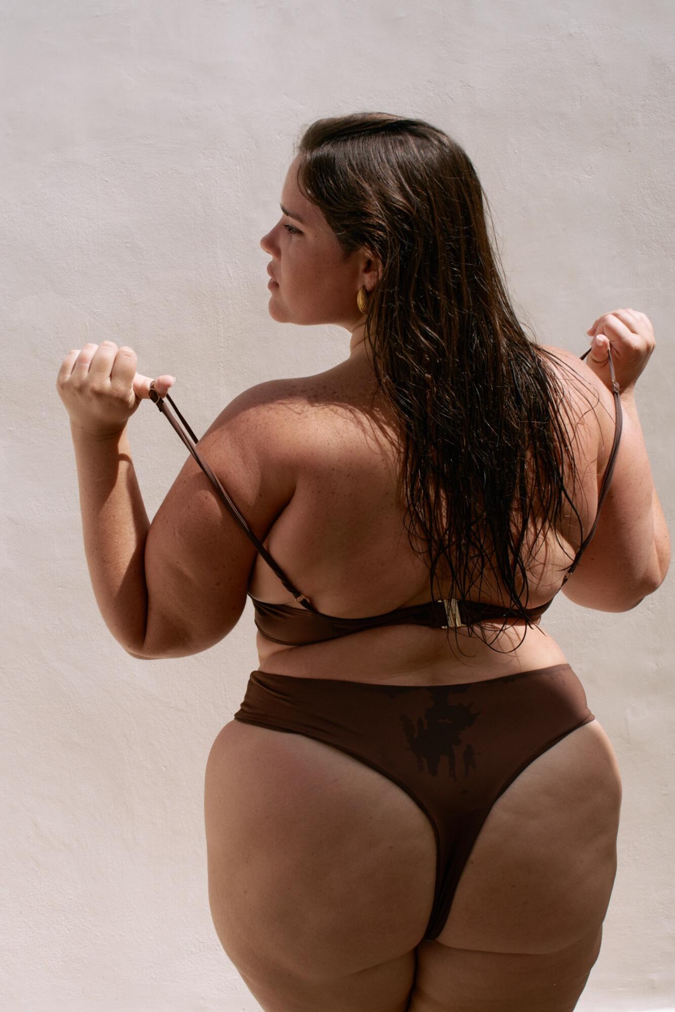 RIOT SWIM Jax Top in chocolate color, showcasing a stylish women's bikini top with sleek design and smooth fabric.