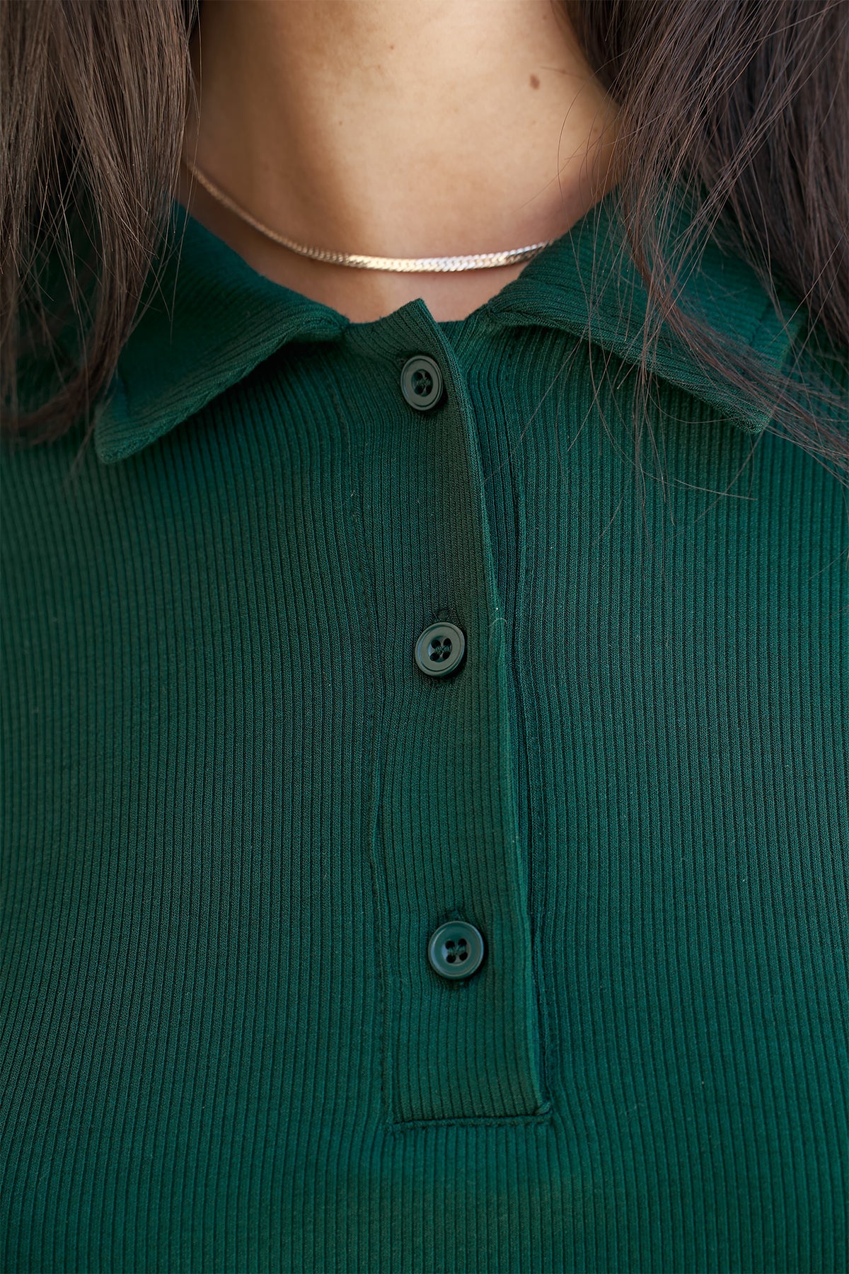 Soft Ribbed Oversized Crop Long Sleeve Shirt in Forest Green