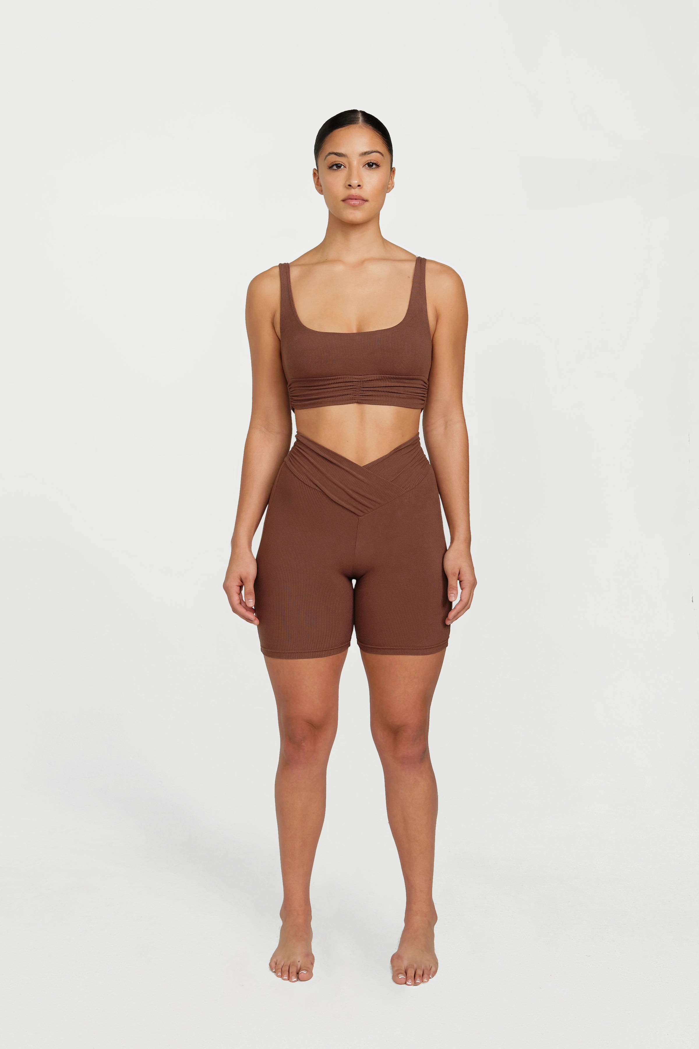 Demi V-Cut Shorts - Brown