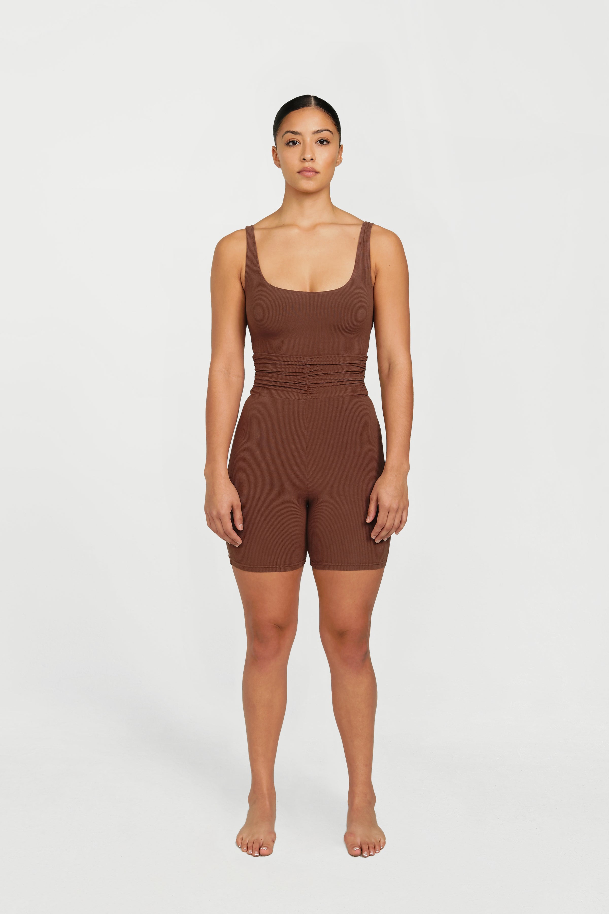 Gia Ruched Romper - Brown