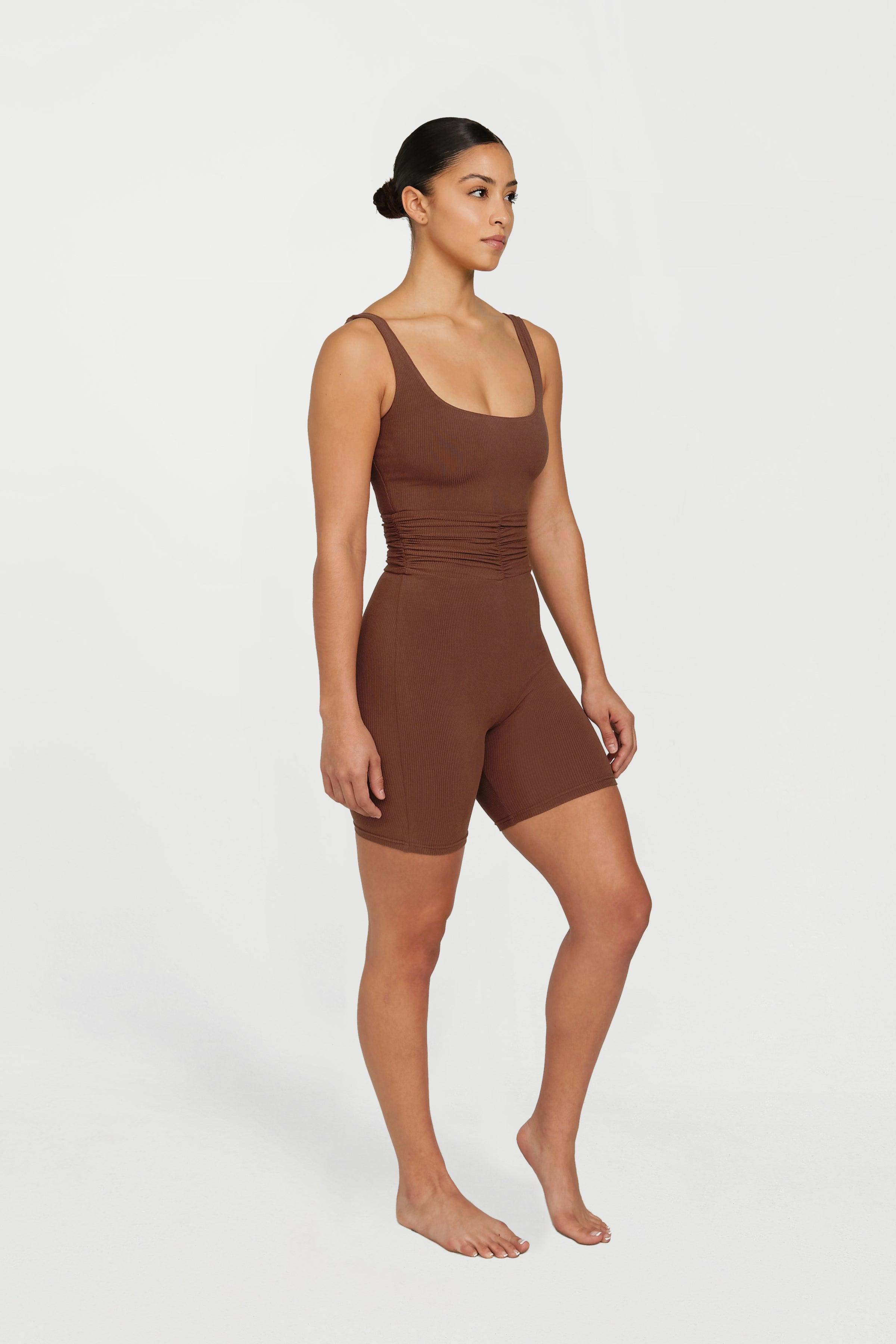 Gia Ruched Romper - Brown